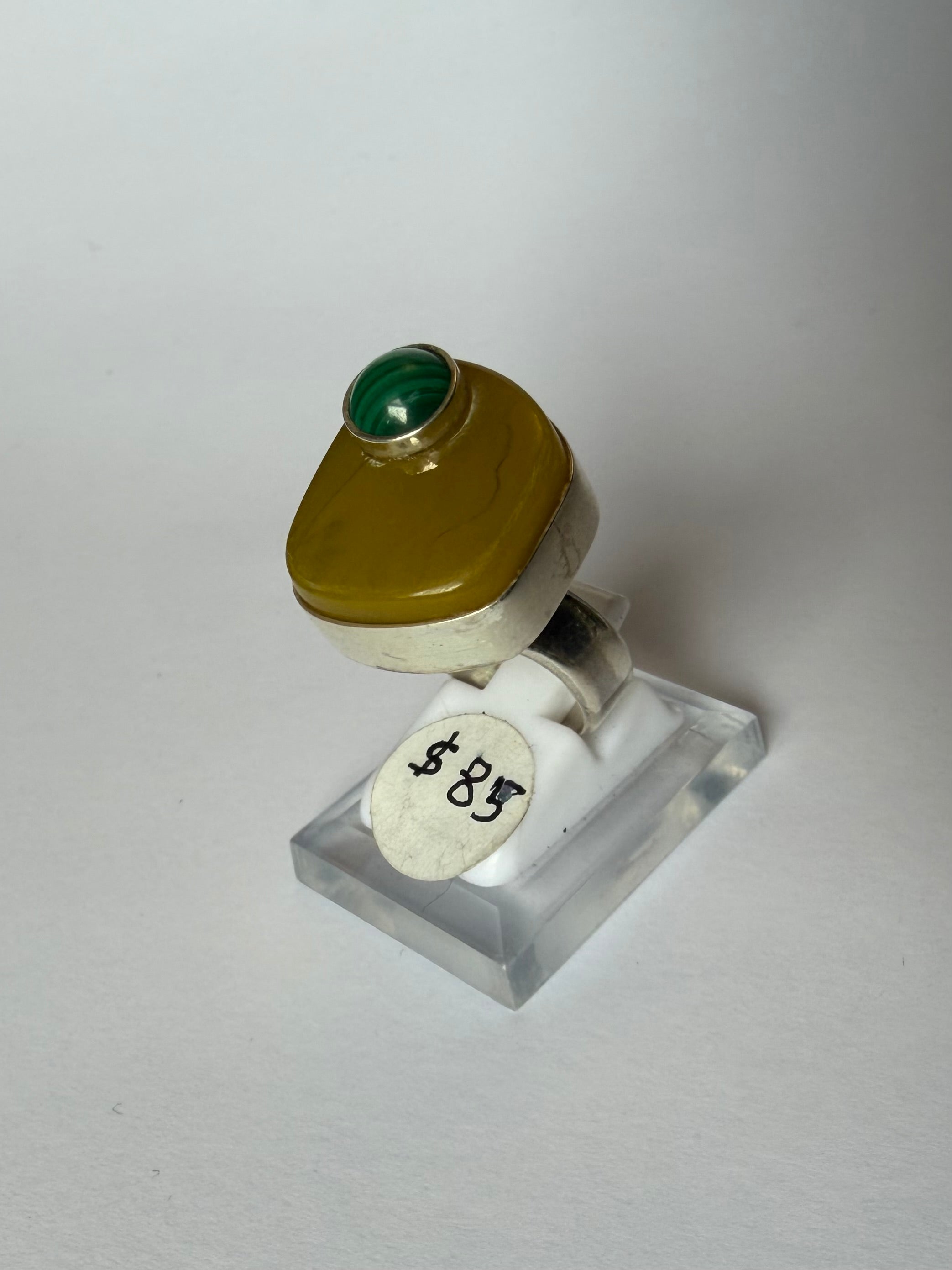 Agate and Malachite Statement Ring
