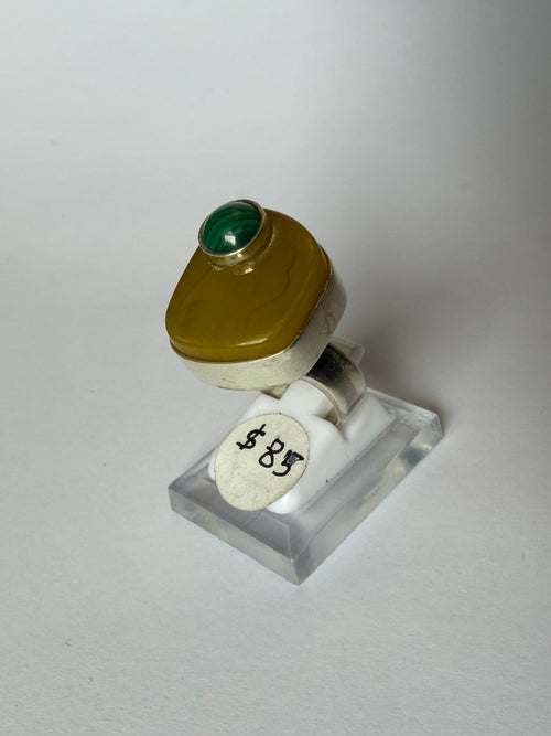 Agate and Malachite Statement Ring