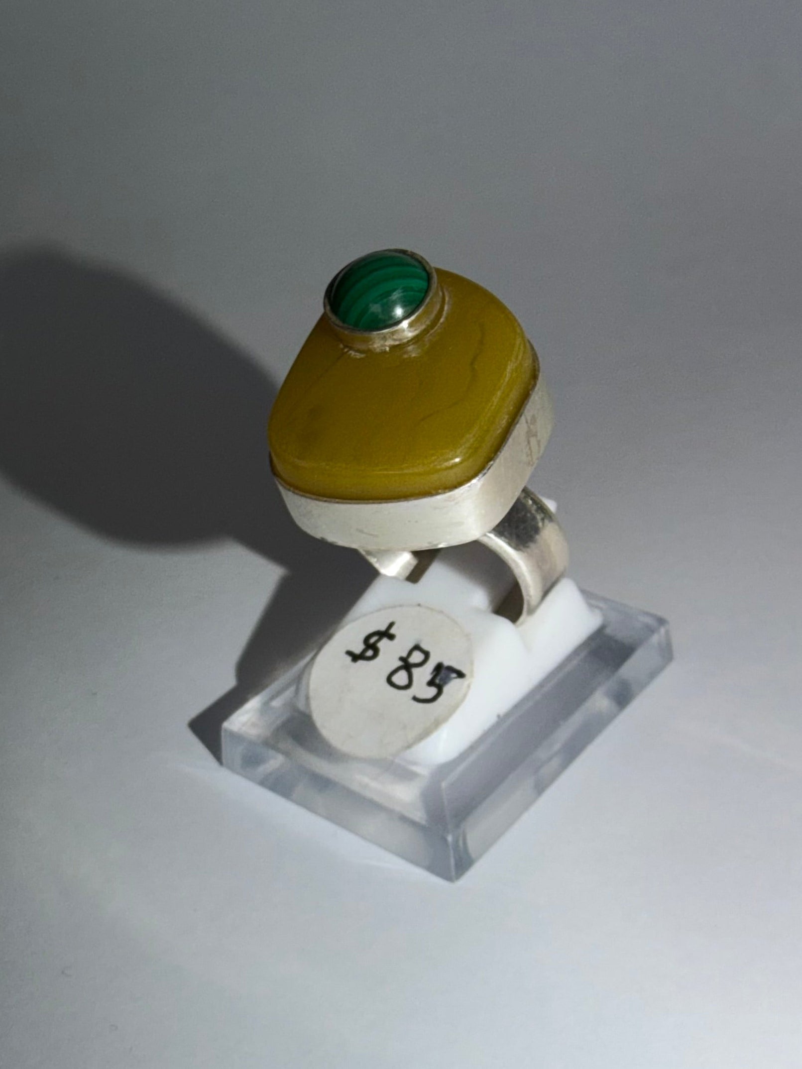 Agate and Malachite Statement Ring